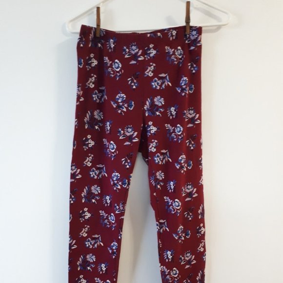 Floral Burgundy Leggings - Picture 1 of 2